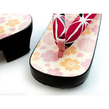 Load image into Gallery viewer, Women's Geta(Japanese Sandals) for Japanese Traditional Kimono/Yukata : - Cherry Blossoms with Red Hemp Leaves 23.0 - 24.5cm
