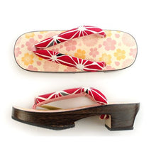Load image into Gallery viewer, Women's Geta(Japanese Sandals) for Japanese Traditional Kimono/Yukata : - Cherry Blossoms with Red Hemp Leaves 23.0 - 24.5cm