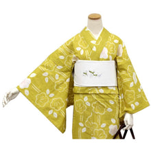 画像をギャラリービューアに読み込む, Ladies' Cotton Hemp Boushi Shibori Yukata : Japanese Traditional Clothes - Mustard Plum Flowers