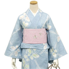 画像をギャラリービューアに読み込む, Ladies' Cotton Hemp Boushi Shibori Yukata : Japanese Traditional Clothes - Light Blue Butterflies