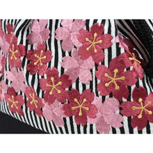 將圖片載入圖庫檢視器 Drawstring Bag - Black x White Stripe Cherry Blossom Embroidery