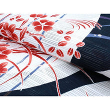 画像をギャラリービューアに読み込む, Ladies' Ro Cotton Yukata: Japanese Traditional Clothes - Navy Stripe Dot Autumn Leaves