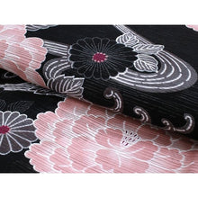画像をギャラリービューアに読み込む, Ladies' Ro Cotton Yukata: Japanese Traditional Clothes - Black Calm Pink Running Water Chrysanthemum