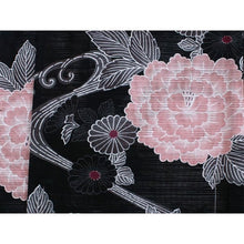 画像をギャラリービューアに読み込む, Ladies' Ro Cotton Yukata: Japanese Traditional Clothes - Black Calm Pink Running Water Chrysanthemum