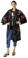 將圖片載入圖庫檢視器 Women's Happi Coat: Kimono Robe - Plum & Bush Warbler Black