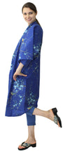 將圖片載入圖庫檢視器 Women's Happi Coat: Kimono Robe - Plum & Bush Warbler Blue