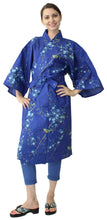 將圖片載入圖庫檢視器 Women's Happi Coat: Kimono Robe - Plum & Bush Warbler Blue
