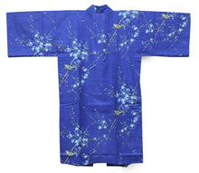 將圖片載入圖庫檢視器 Women's Happi Coat: Kimono Robe - Plum & Bush Warbler Blue