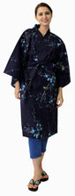 將圖片載入圖庫檢視器 Women's Happi Coat: Kimono Robe - Plum & Bush Warbler Navy