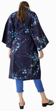 將圖片載入圖庫檢視器 Women's Happi Coat: Kimono Robe - Plum & Bush Warbler Navy