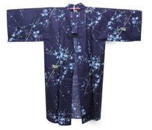 將圖片載入圖庫檢視器 Women's Happi Coat: Kimono Robe - Plum & Bush Warbler Navy