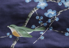 將圖片載入圖庫檢視器 Women's Happi Coat: Kimono Robe - Plum & Bush Warbler Navy