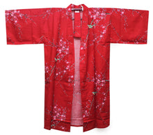 画像をギャラリービューアに読み込む, Women's Happi Coat: Kimono Robe - Plum & Bush Warbler Red