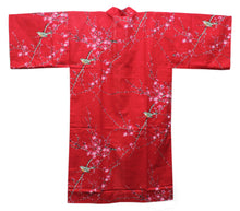 画像をギャラリービューアに読み込む, Women's Happi Coat: Kimono Robe - Plum & Bush Warbler Red