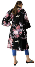 將圖片載入圖庫檢視器 Women's Happi Coat: Kimono Robe - Flying Crane & Peony Black
