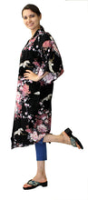 將圖片載入圖庫檢視器 Women's Happi Coat: Kimono Robe - Flying Crane & Peony Black