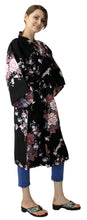 將圖片載入圖庫檢視器 Women's Happi Coat: Kimono Robe - Flying Crane & Peony Black