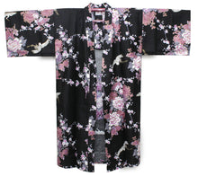 將圖片載入圖庫檢視器 Women's Happi Coat: Kimono Robe - Flying Crane & Peony Black