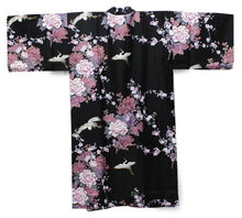 將圖片載入圖庫檢視器 Women's Happi Coat: Kimono Robe - Flying Crane & Peony Black