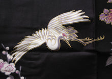 將圖片載入圖庫檢視器 Women's Happi Coat: Kimono Robe - Flying Crane & Peony Black