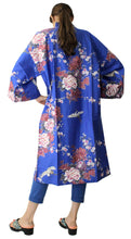 將圖片載入圖庫檢視器 Women's Happi Coat: Kimono Robe - Flying Crane & Peony Blue