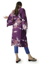 將圖片載入圖庫檢視器 Women's Happi Coat: Kimono Robe - Flying Crane & Peony Purple