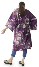 將圖片載入圖庫檢視器 Women's Happi Coat: Kimono Robe - Flying Crane & Peony Purple