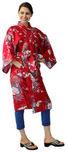 將圖片載入圖庫檢視器 Women's Happi Coat: Kimono Robe - Flying Crane & Peony Red