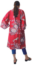 將圖片載入圖庫檢視器 Women's Happi Coat: Kimono Robe - Flying Crane & Peony Red