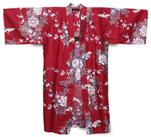 將圖片載入圖庫檢視器 Women's Happi Coat: Kimono Robe - Flying Crane & Peony Red
