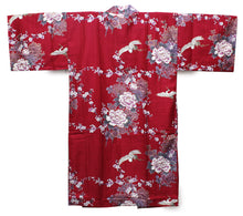 將圖片載入圖庫檢視器 Women's Happi Coat: Kimono Robe - Flying Crane & Peony Red