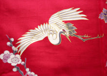 將圖片載入圖庫檢視器 Women's Happi Coat: Kimono Robe - Flying Crane & Peony Red