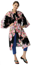 將圖片載入圖庫檢視器 Women's Happi Coat: Kimono Robe - Flowers in Bloom Black