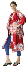 將圖片載入圖庫檢視器 Women's Happi Coat: Kimono Robe - Flowers in Bloom Red