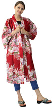將圖片載入圖庫檢視器 Women's Happi Coat: Kimono Robe - Flowers in Bloom Red