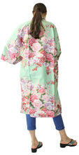 將圖片載入圖庫檢視器 Women's Happi Coat: Kimono Robe - Flowers in Bloom Turquois