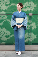 將圖片載入圖庫檢視器 Women's Unlined Denim Kimono Blue with Stitches: Japanese Traditional Clothes