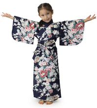Load image into Gallery viewer, Girl's Easy Yukata / Kimono Robe : Japanese Traditional Clothes - Princess & Peony Navy