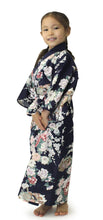 Load image into Gallery viewer, Girl's Easy Yukata / Kimono Robe : Japanese Traditional Clothes - Princess & Peony Navy