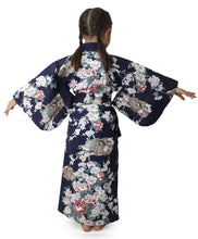 Load image into Gallery viewer, Girl's Easy Yukata / Kimono Robe : Japanese Traditional Clothes - Princess & Peony Navy