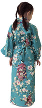 將圖片載入圖庫檢視器 Girl's Easy Yukata / Kimono Robe : Japanese Traditional Clothes - Lovely "Maiko" Turquois