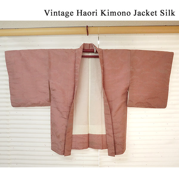 Vintage Haori Kimono Jacket Silk, Reddish-purple base,  Cloud Motif (Kumodori)
