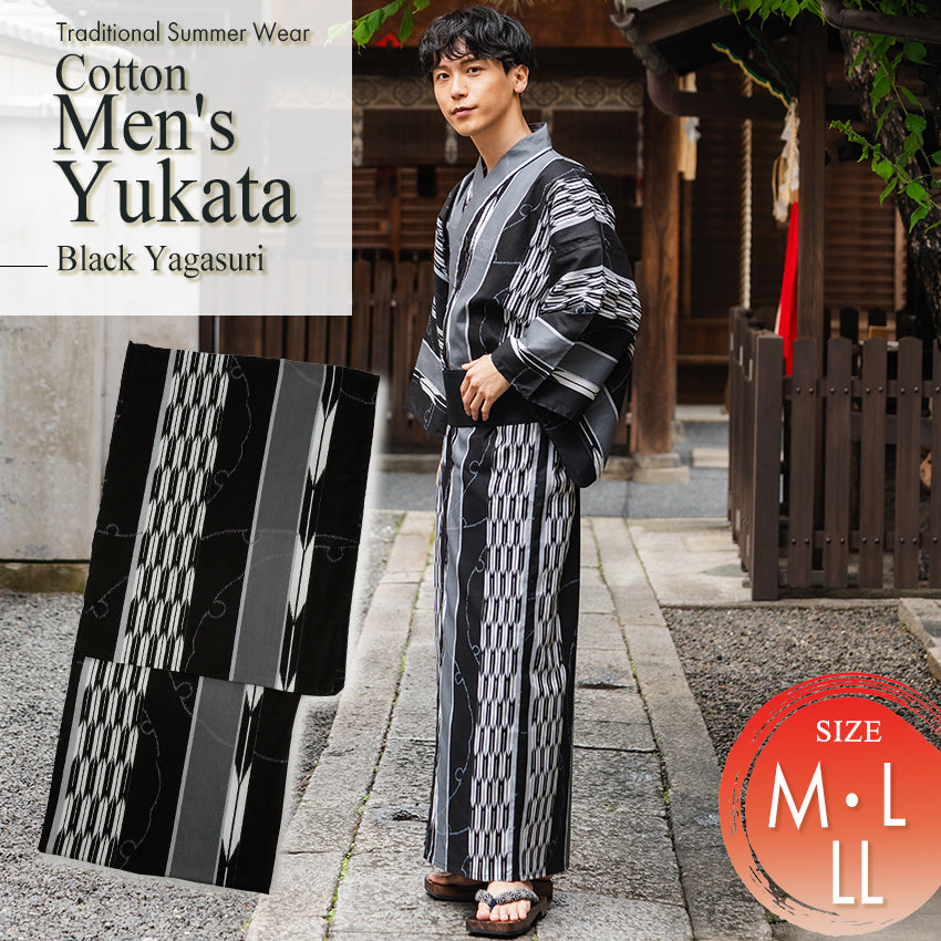 Men's Yukata Cotton : Black Yagasuri Yukata