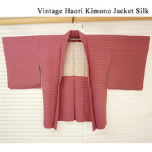 Load image into Gallery viewer, Vintage Haori Kimono Jacket Silk, Dark Pink base, Stripes
