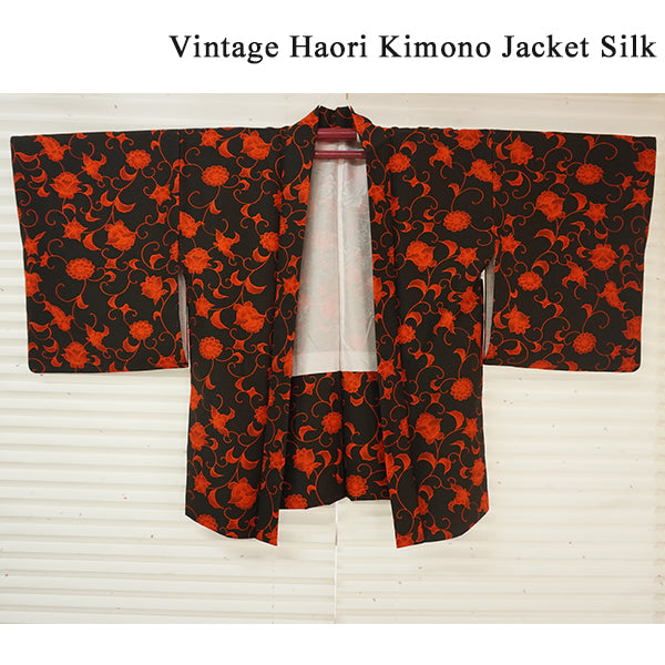 Vintage Haori Kimono Jacket Silk, Elegant Black base, Timeless Vines