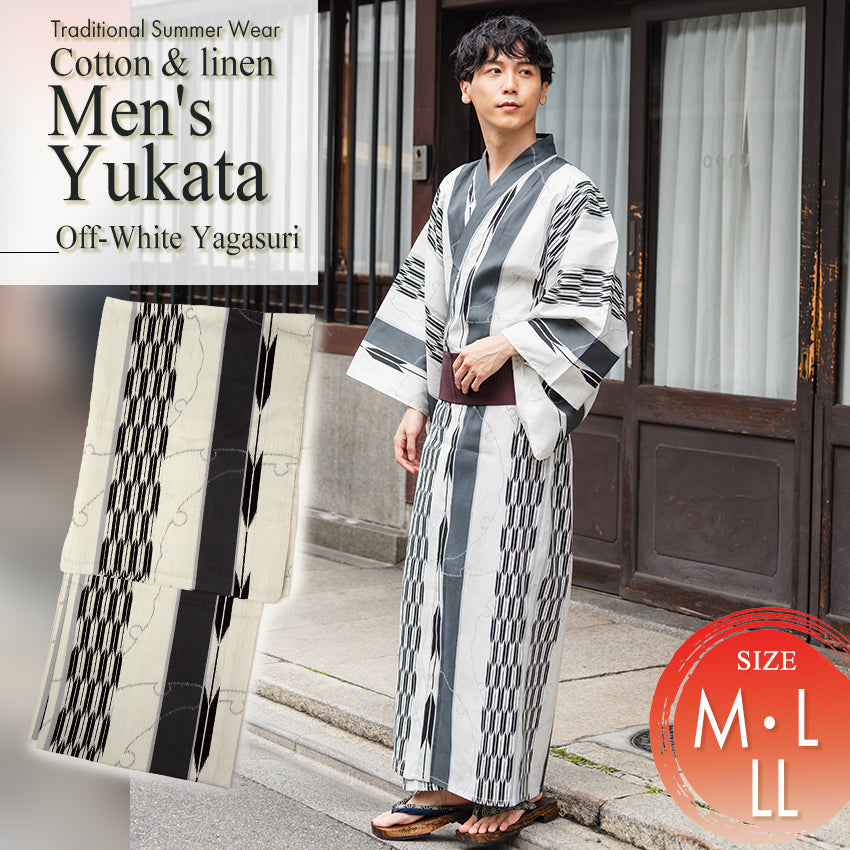 Men's Yukata Cotton : Off-White Yagasuri Yukata