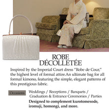 Load image into Gallery viewer, Robe décolletée Formal Kimono Bag 【Silver】 – Elegant Japanese Formal Kimono Bag in Aurora Silk &amp; Metallic Embroidery / Japanese Formal Wear / for TEA ceremony
