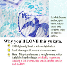 画像をギャラリービューアに読み込む, Lightweight Cotton Yukata for Women, Blue base, Bird, Bell pattern – Inspired by Kaneko Misuzu’s Poetry, Summer Japanese Kimono Robe
