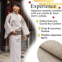 Load image into Gallery viewer, Men&#39;s Yukata Cotton &amp; Linen : Beige with Broken Stripe Pattern Yukata
