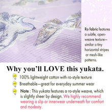 將圖片載入圖庫檢視器 Lightweight Cotton Yukata for Women, purple base, Flowers, Birds and leaves pattern– Inspired by Kaneko Misuzu’s Poetry, Summer Japanese Kimono Robe
